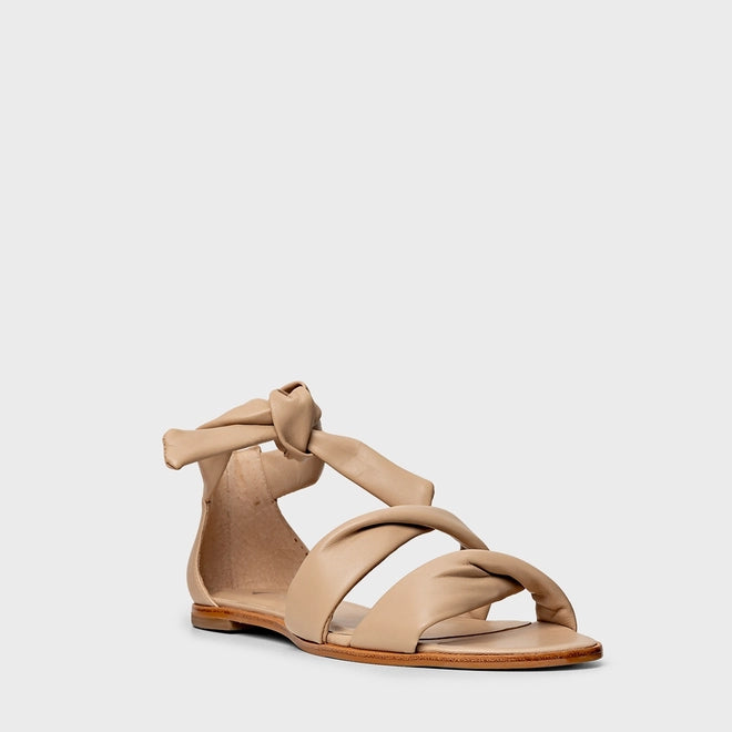 Sandália Flat Twist Lace Knot Couro Bege Ginger - Carrano