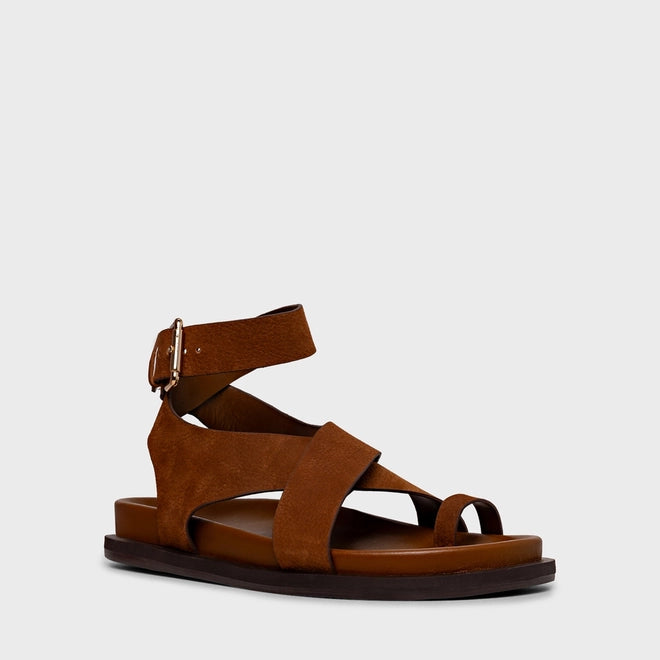 Sandália Papete Bold Couro Nobuck Marrom Saddle - Carrano