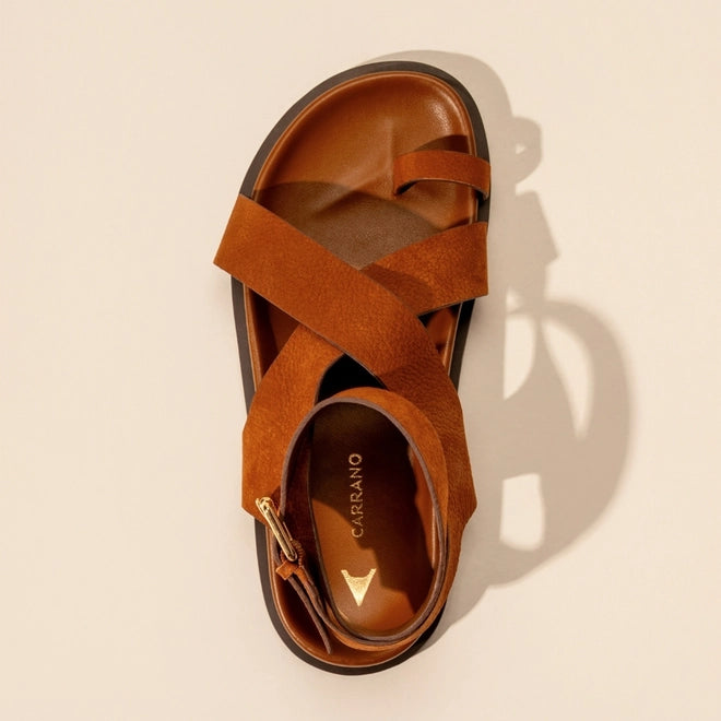 Sandália Papete Bold Couro Nobuck Marrom Saddle - Carrano