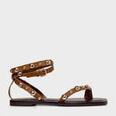 Sandália Flat Balls Tiras Couro Marrom Saddle - Carrano