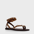 Sandália Flat Balls Tiras Couro Marrom Saddle - Carrano