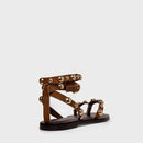 Sandália Flat Balls Tiras Couro Marrom Saddle - Carrano