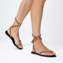 Sandália Flat Balls Tiras Couro Marrom Saddle - Carrano