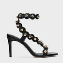 Sandália Balls Recorte Salto Fino Couro Preto - Carrano