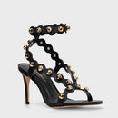 Sandália Balls Recorte Salto Fino Couro Preto - Carrano