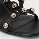 Sandália Balls Recorte Salto Fino Couro Preto - Carrano