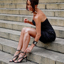 Sandália Balls Recorte Salto Fino Couro Preto - Carrano