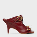 Open Mule Buckle Salto Fino Couro Vinho Merlot - Carrano