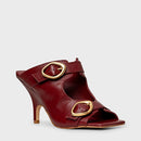 Open Mule Buckle Salto Fino Couro Vinho Merlot - Carrano