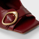 Open Mule Buckle Salto Fino Couro Vinho Merlot - Carrano