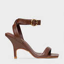 Sandália Tira Puffy Salto Fino Couro Marrom Brunette - Carrano