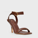 Sandália Tira Puffy Salto Fino Couro Marrom Brunette - Carrano