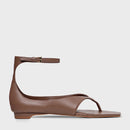 Sandália Flat Thong Bold Couro Marrom Mocha - Carrano