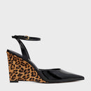 Scarpin Slingback Heritage Salto em Pelo Anabela Couro Verniz Preto - CARRANO
