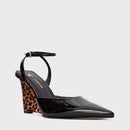 Scarpin Slingback Heritage Salto em Pelo Anabela Couro Verniz Preto - CARRANO
