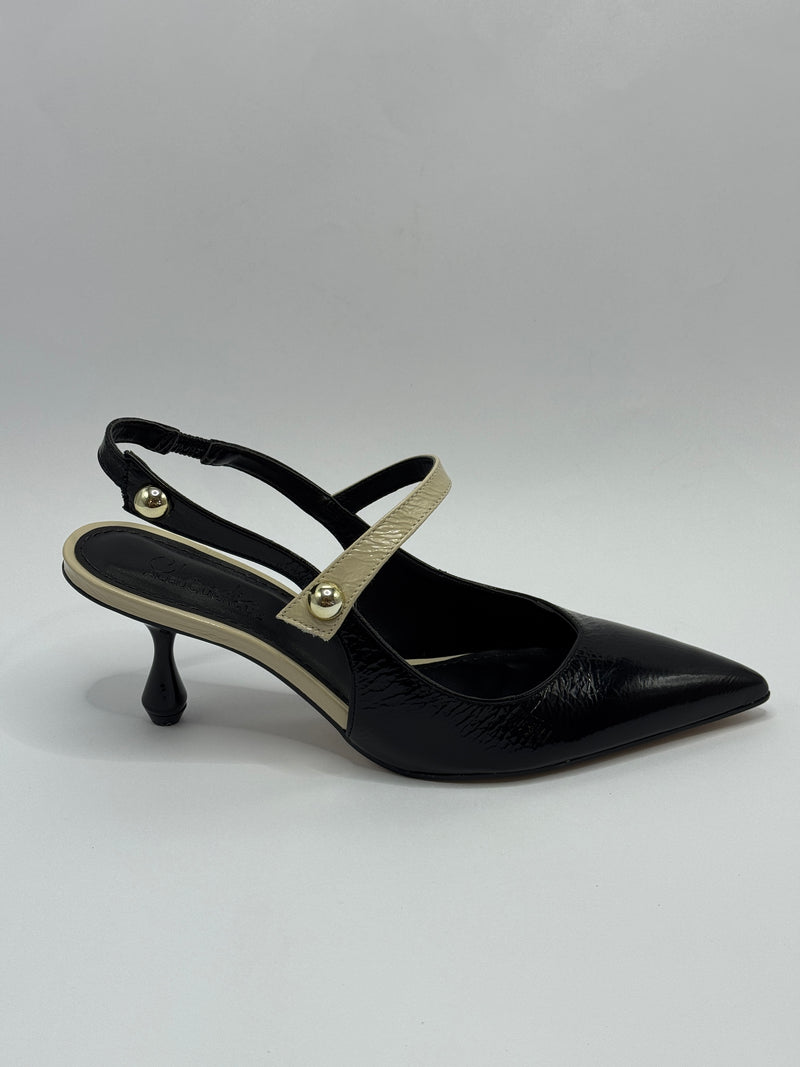 Slingback Preto e Branco - Claudia Albuquerque Shoes