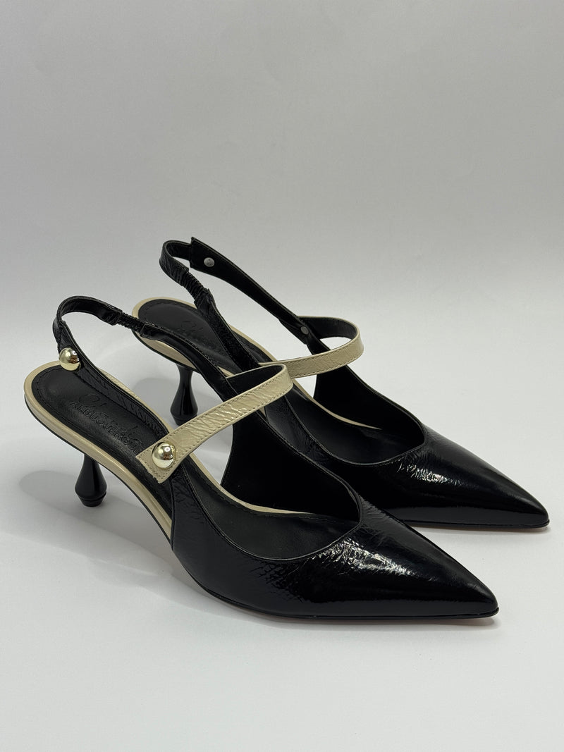 Slingback Preto e Branco - Claudia Albuquerque Shoes