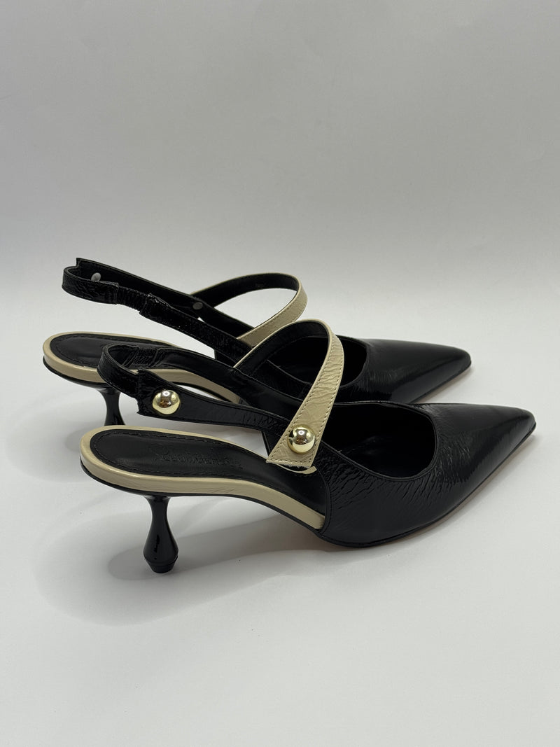 Slingback Preto e Branco - Claudia Albuquerque Shoes