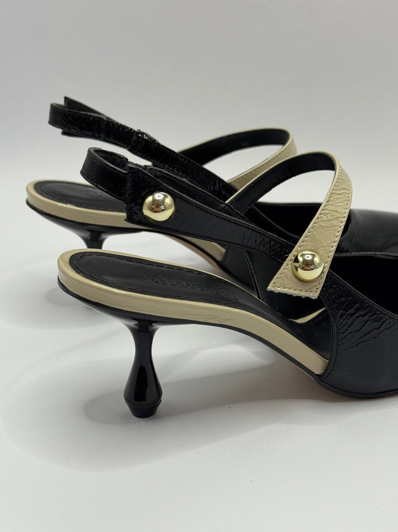 Slingback Preto e Branco - Claudia Albuquerque Shoes