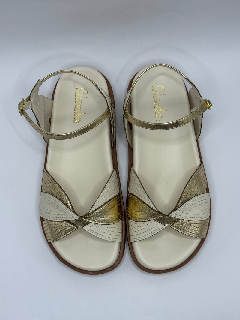 Papete Off White com Dourado - Claudia Albuquerque Shoes