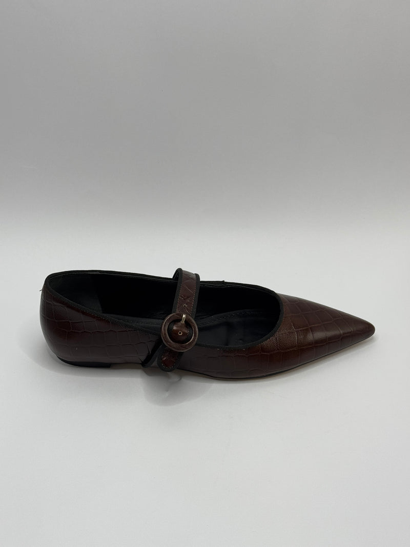 Sapatilha Bico Fino Croco Marrom - Claudia Albuquerque Shoes