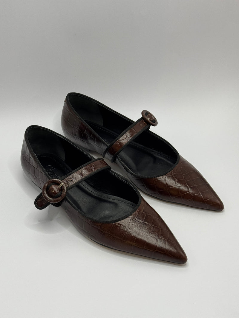 Sapatilha Bico Fino Croco Marrom - Claudia Albuquerque Shoes