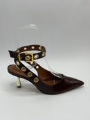 Slingback Salto Dourado Croco Marrom - Claudia Albuquerque Shoes