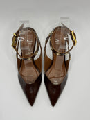 Slingback Salto Dourado Croco Marrom - Claudia Albuquerque Shoes