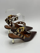 Slingback Salto Dourado Croco Marrom - Claudia Albuquerque Shoes