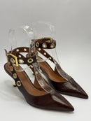 Slingback Salto Dourado Croco Marrom - Claudia Albuquerque Shoes