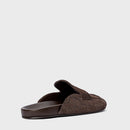 Mule Clog Flat Simple Couro Croco Suede Marrom Dark Brown - Carrano