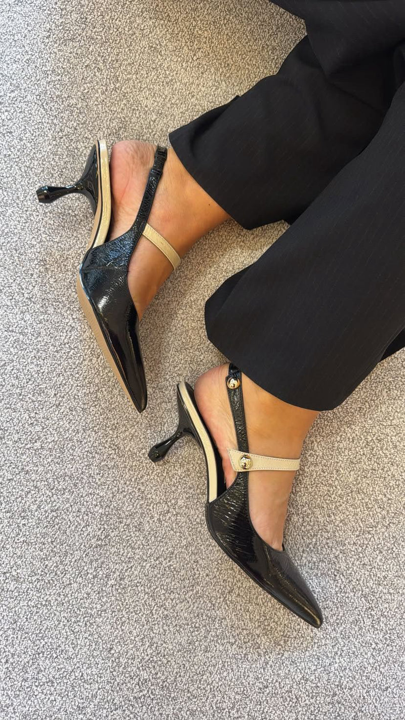 Slingback Preto e Branco - Claudia Albuquerque Shoes