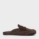 Mule Clog Flat Simple Couro Croco Suede Marrom Dark Brown - Carrano