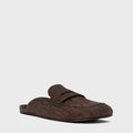 Mule Clog Flat Simple Couro Croco Suede Marrom Dark Brown - Carrano